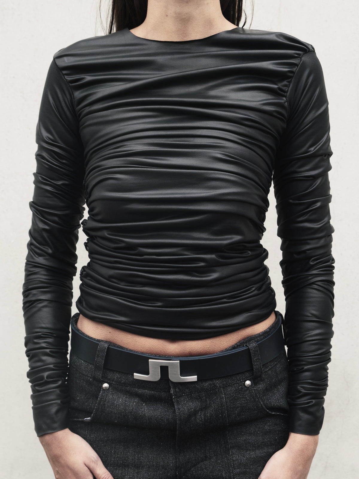Drape Long Sleeve Leather Without Collar Sample
