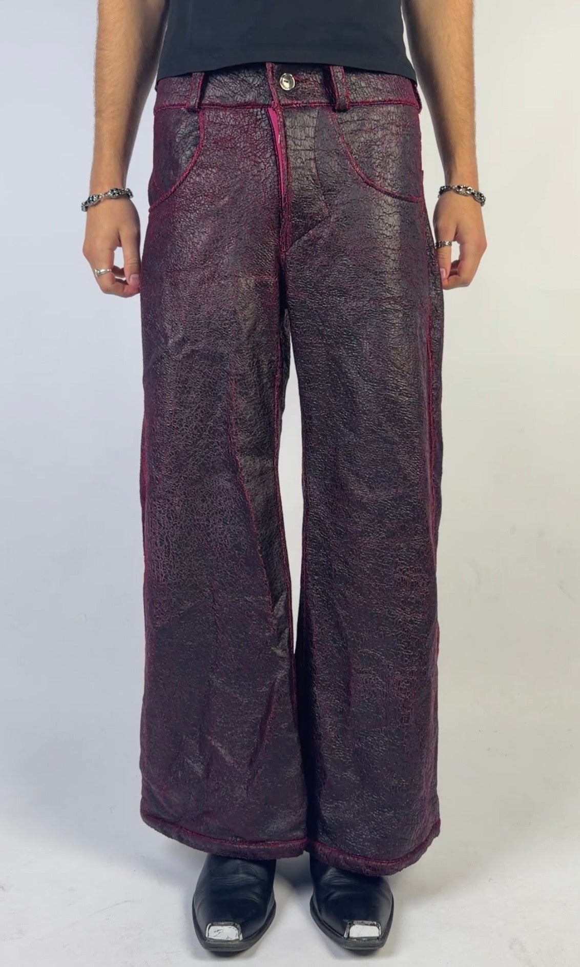 Purple Red Cracked Leather Pants Sample