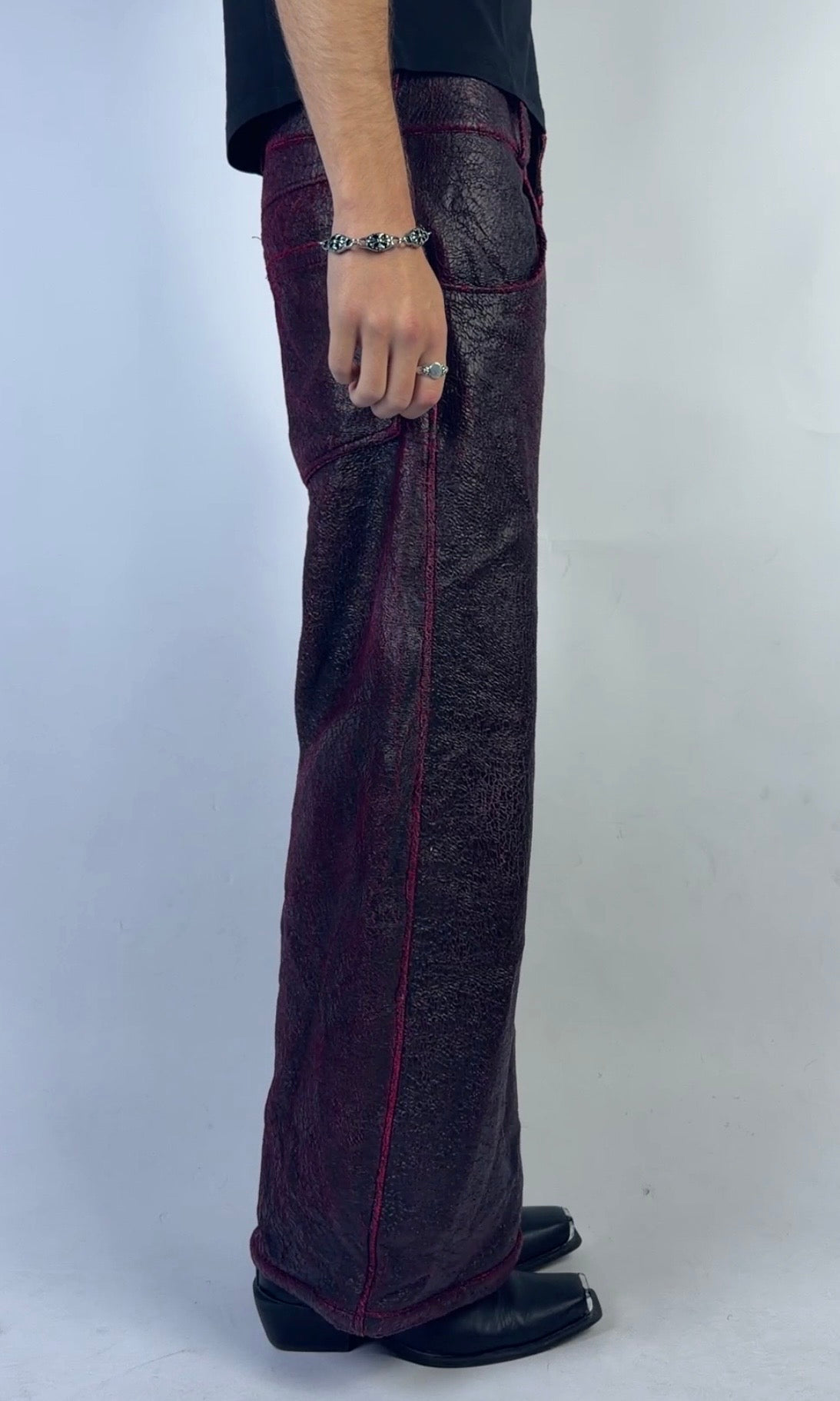 Purple Red Cracked Leather Pants Sample