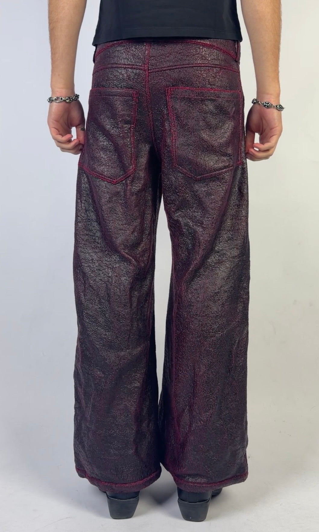 Purple Red Cracked Leather Pants Sample