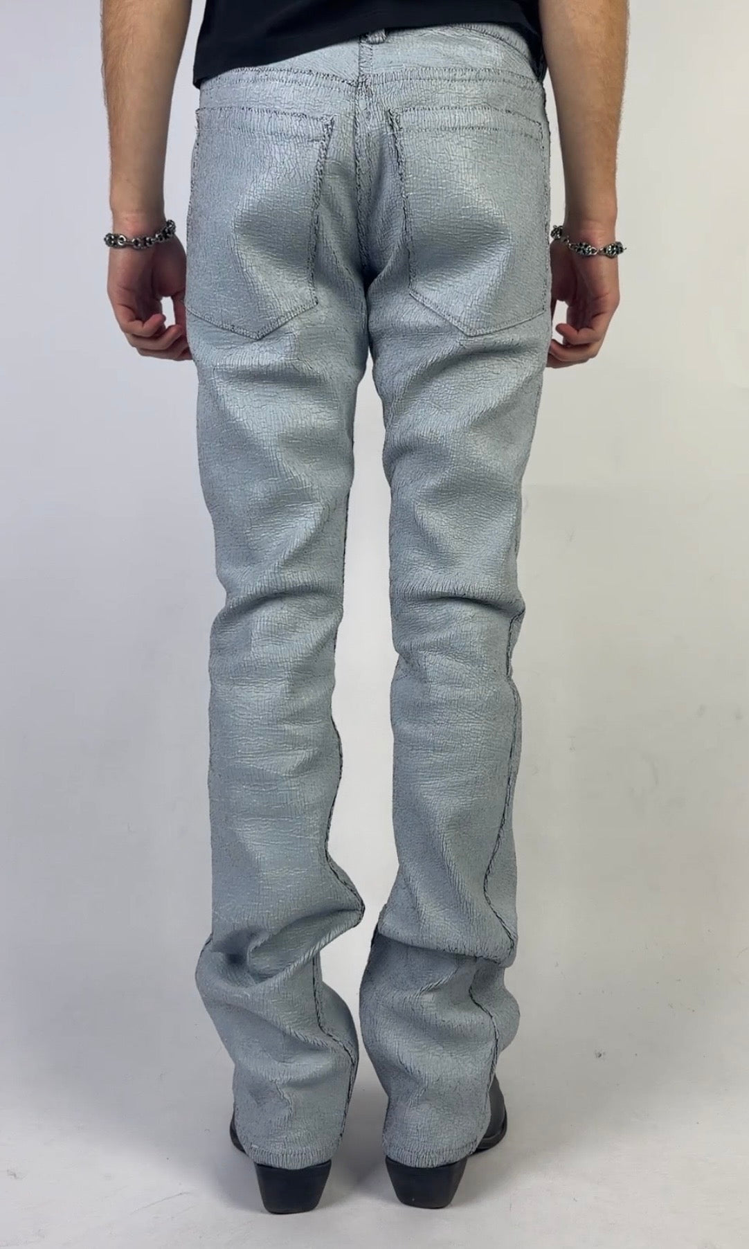 White Cracked Leather Pants Sample