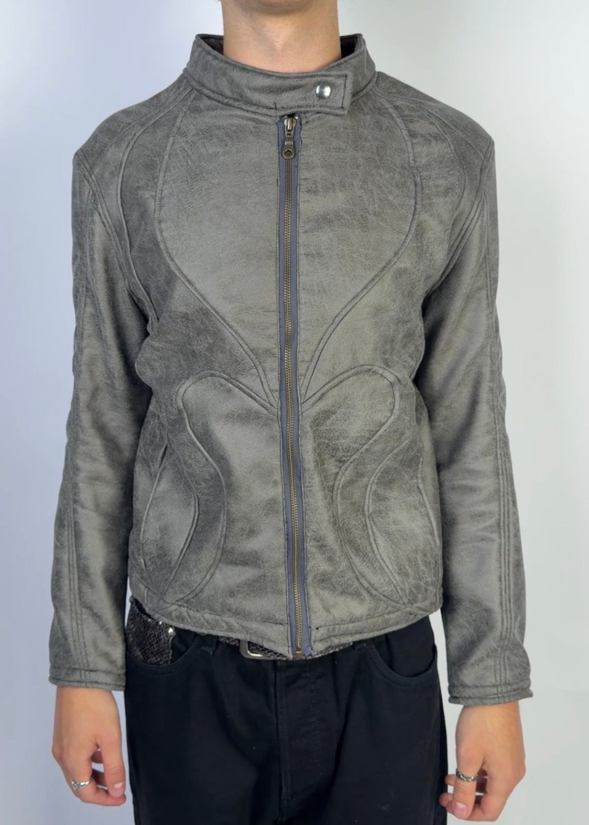 Flame Leather Jacket Gray Sample