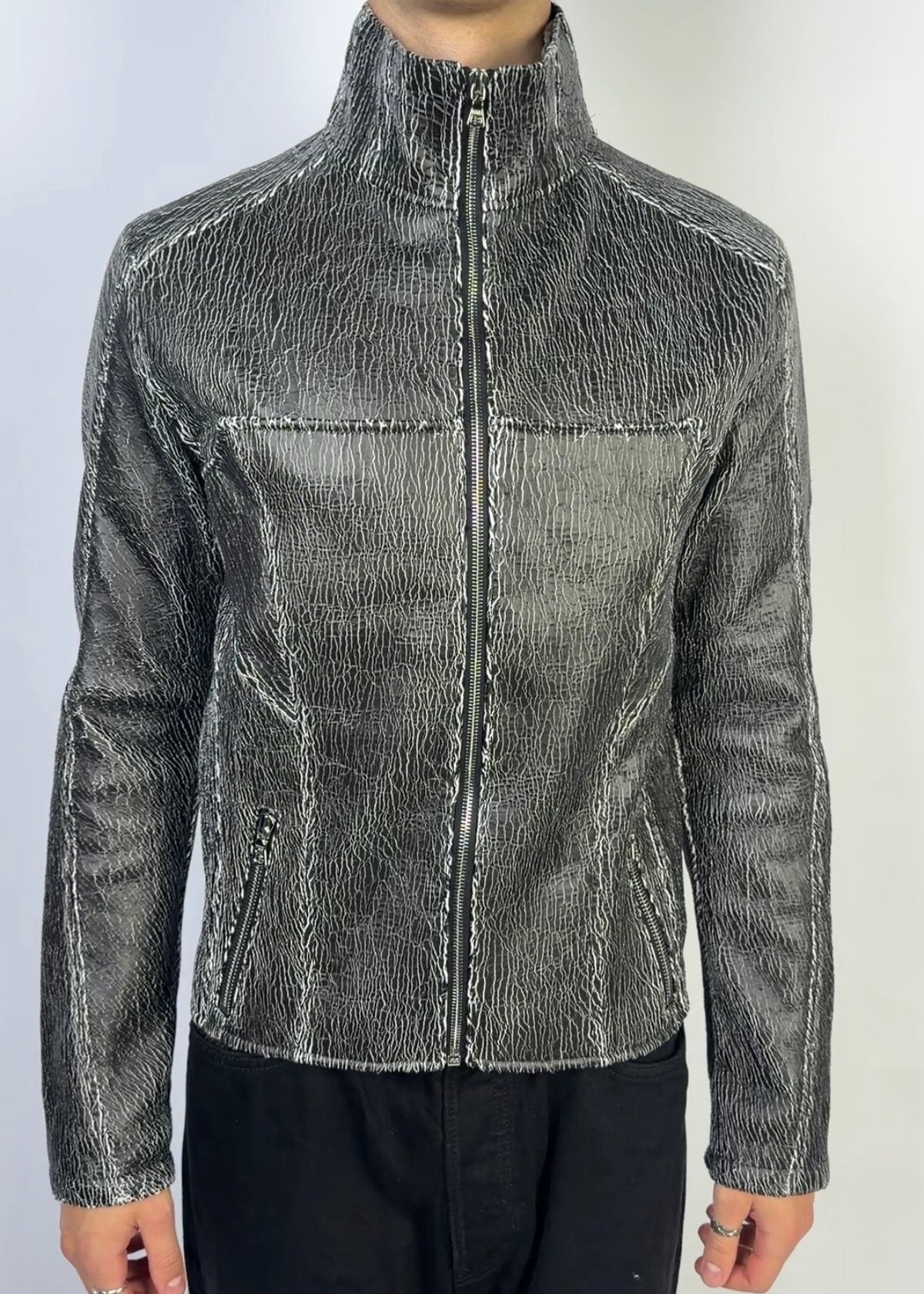 Magnetic Cracked Leather Jacket Sample