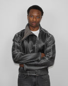 Oblique Cracked Leather Jacket