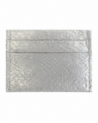 Cardholder salmon leather white — the metallic silver salmon leather cardholder seen flat from the front, two card slots above the front pocket