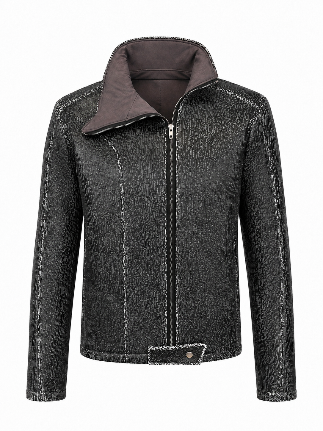 Oblique Cracked Leather Jacket
