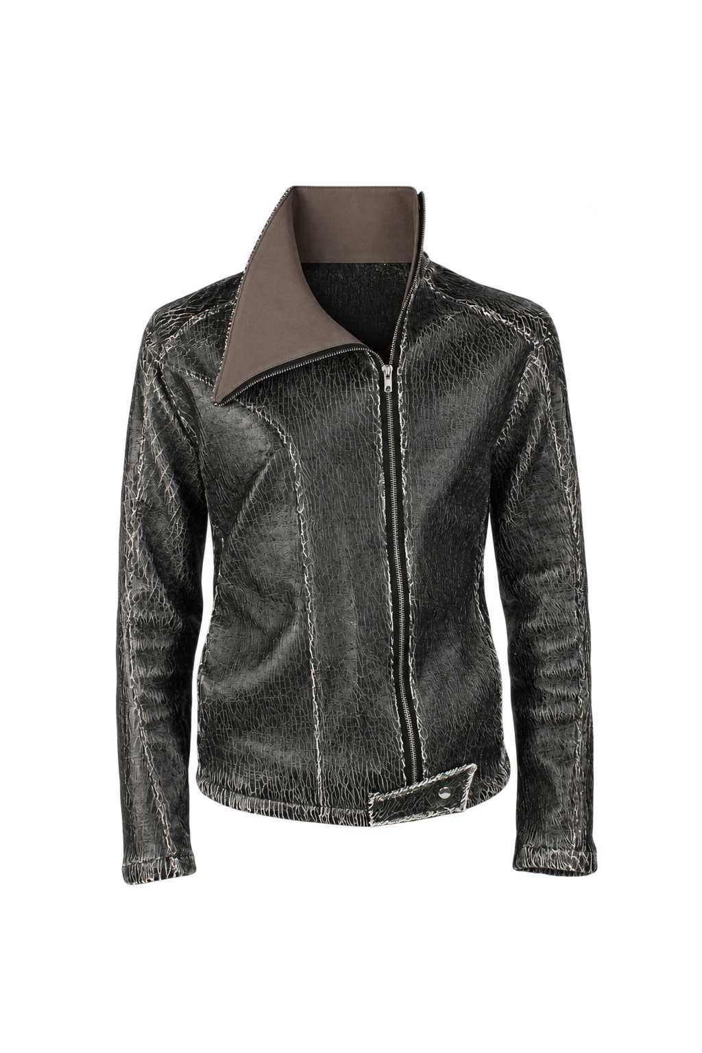 Oblique Cracked Leather Jacket