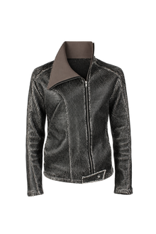 Oblique Cracked Leather Jacket