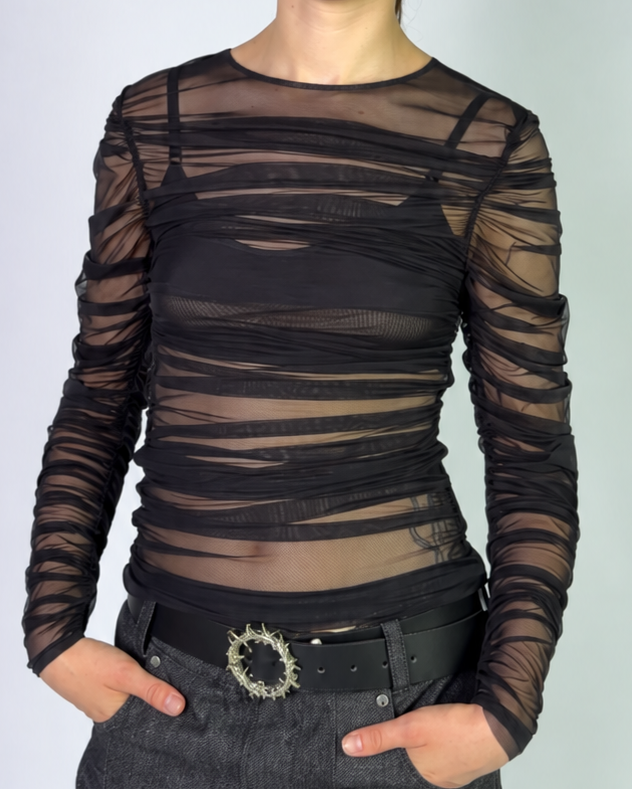 Drape Long Sleeve Black Transparent Without Collar Sample