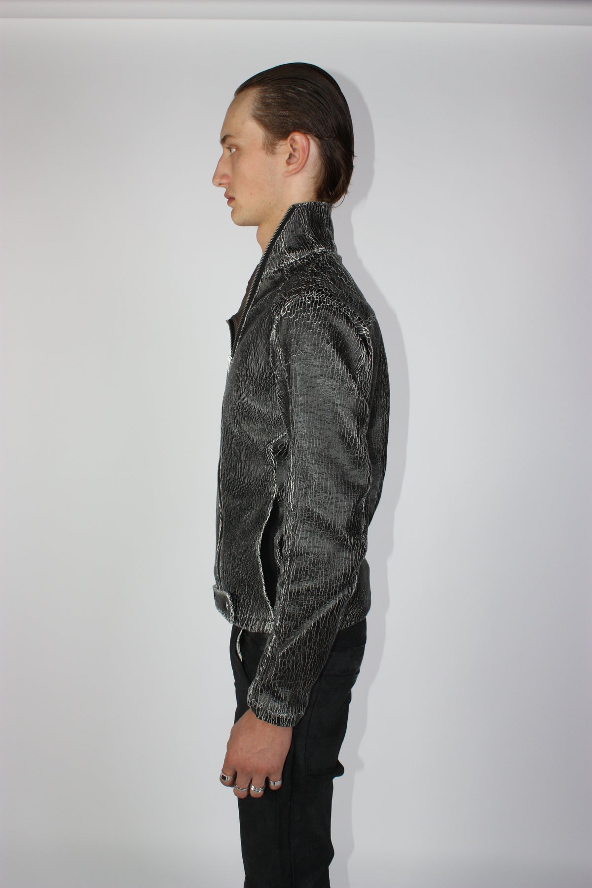 Oblique Cracked Leather Jacket