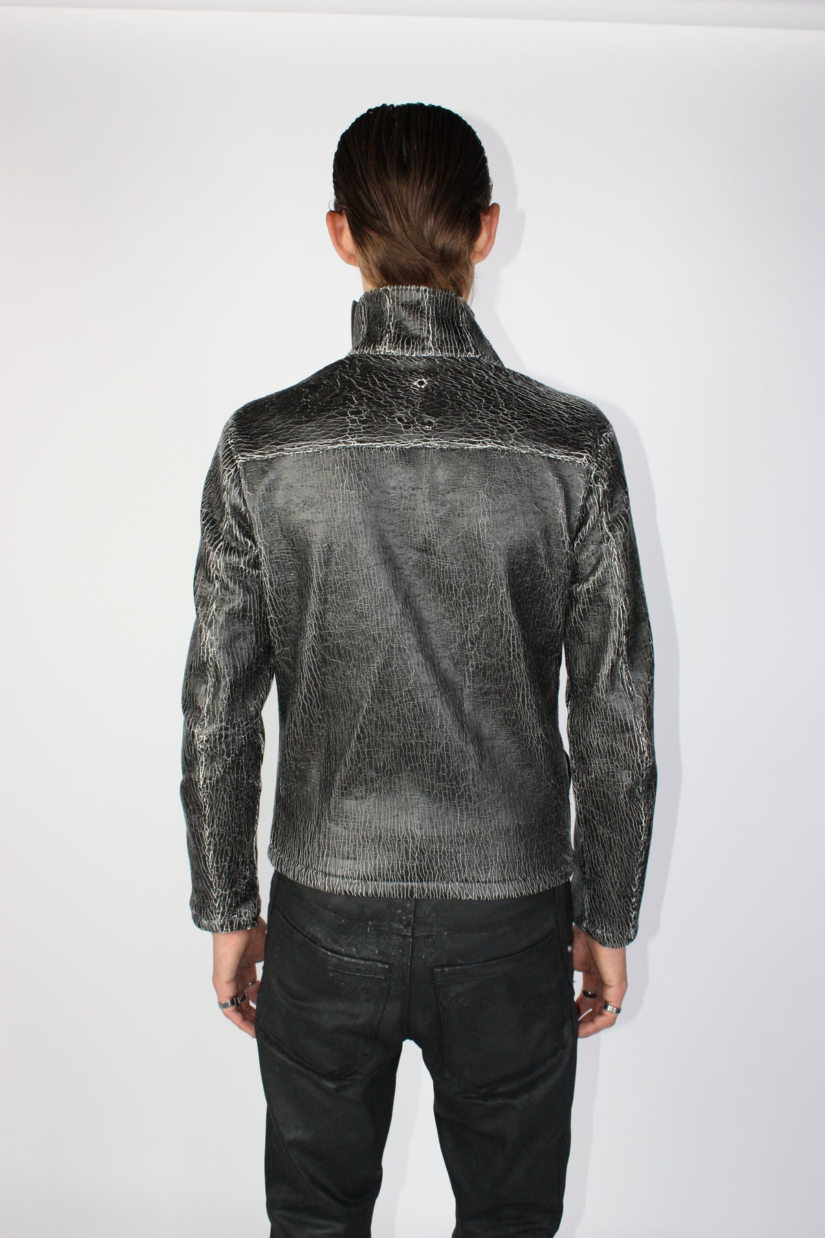 Oblique Cracked Leather Jacket
