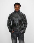 Oblique Cracked Leather Jacket