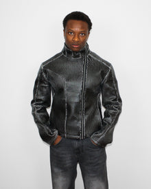 Oblique Cracked Leather Jacket
