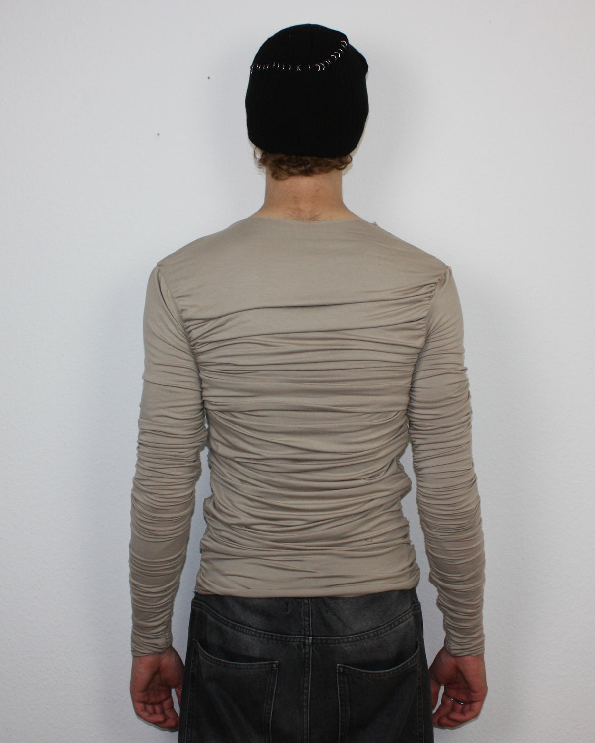 Drape Long Sleeve Beige Without Collar Sample