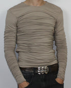 Drape Long Sleeve Beige Without Collar Sample