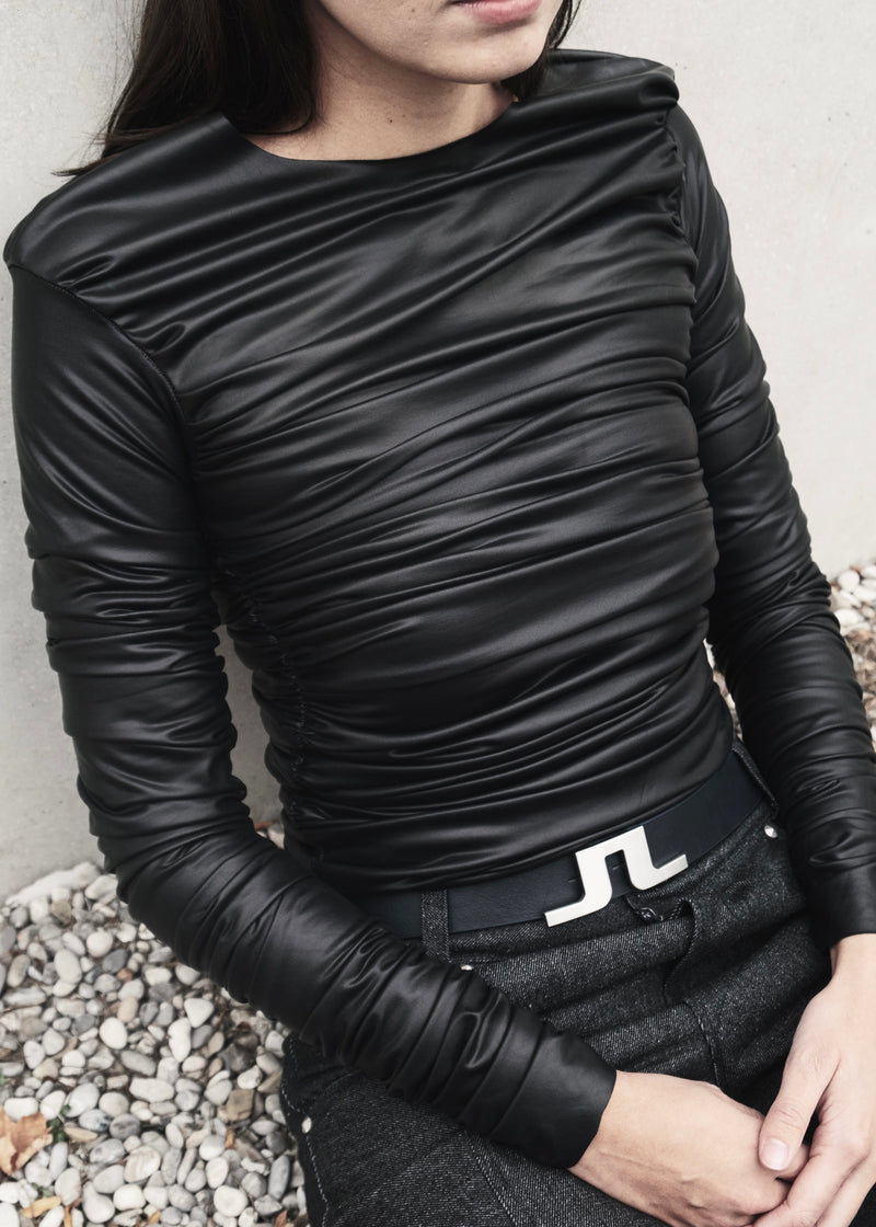 Drape Long Sleeve Leather Without Collar Sample