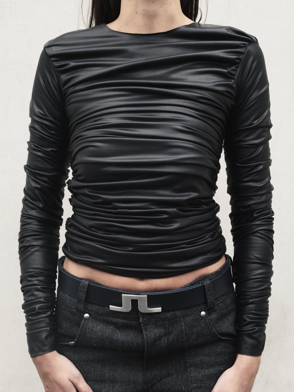 leather drape longsleeve