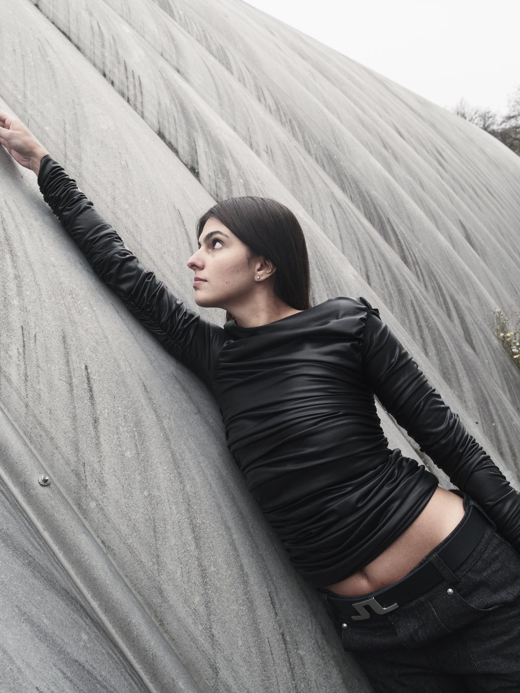leather drape longsleeve