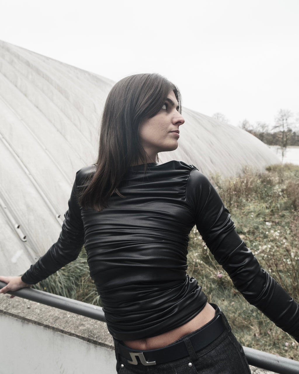 leather drape longsleeve