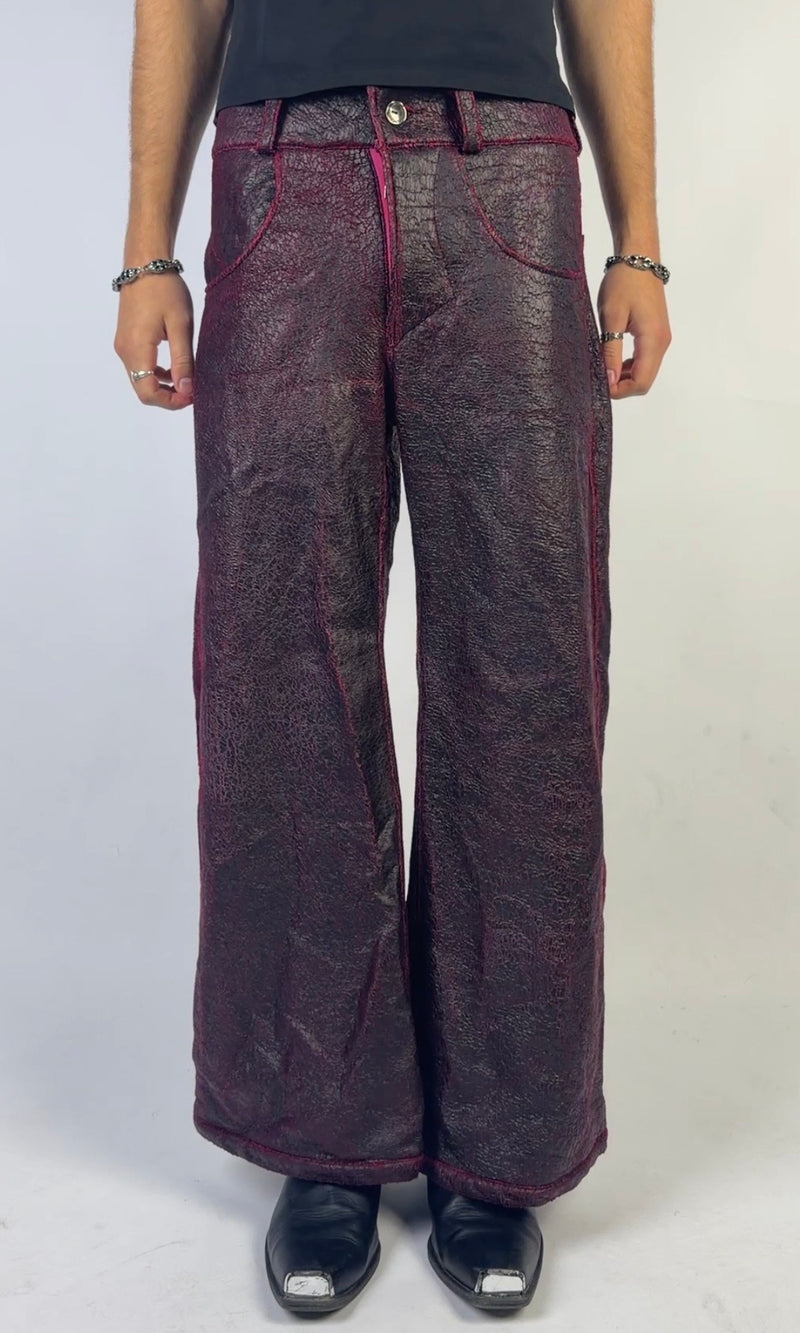 Purple Red Cracked Leather Pants Sample