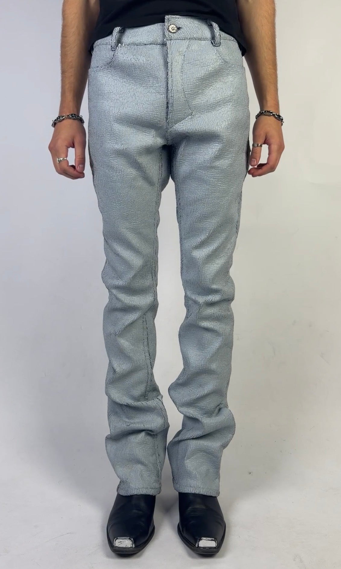 White Cracked Leather Pants Sample