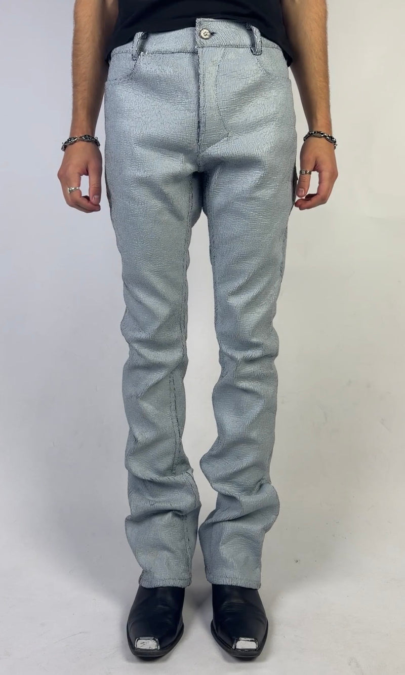 White Cracked Leather Pants Sample
