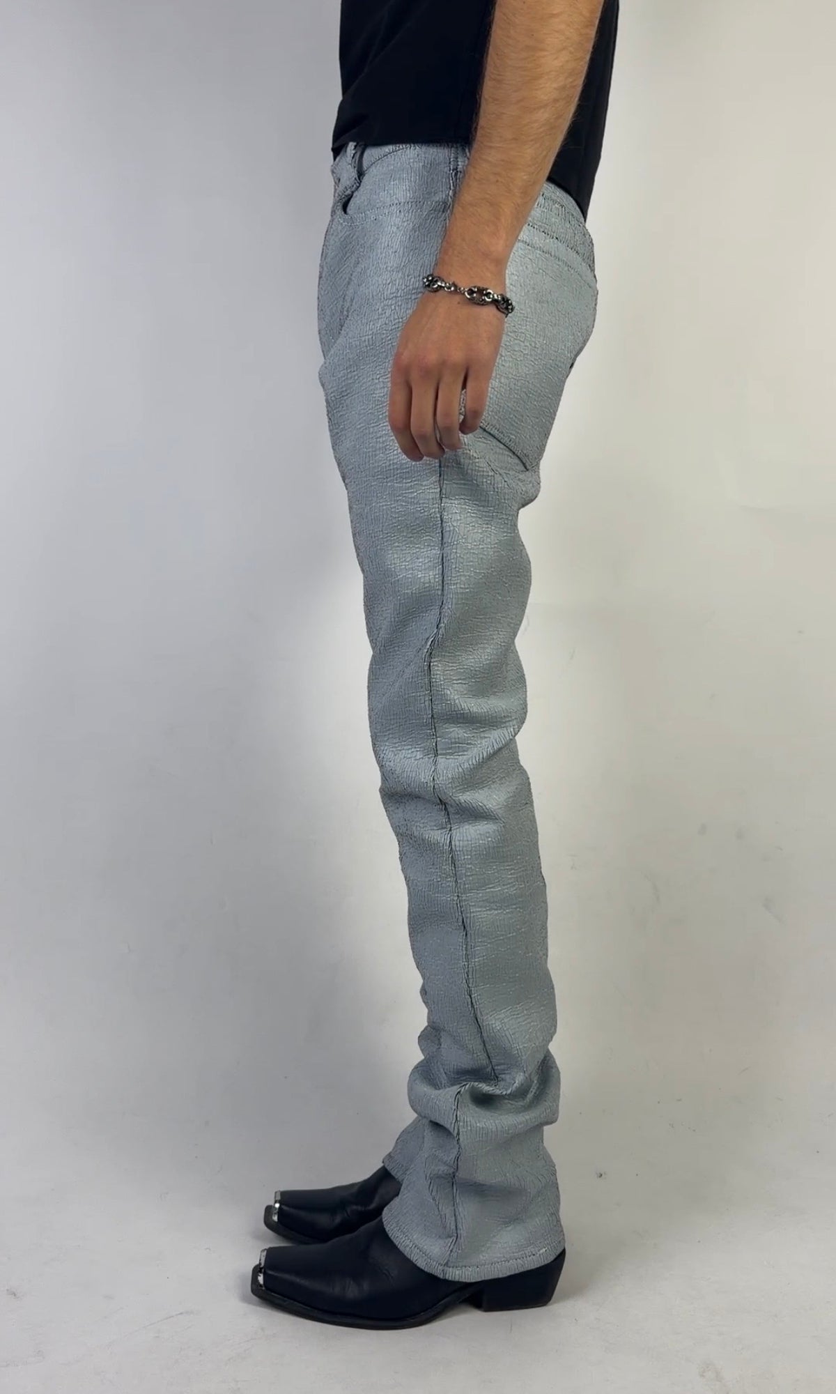 White Cracked Leather Pants Sample