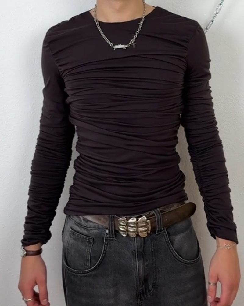 Drape Long Sleeve Brown Without Collar Sample