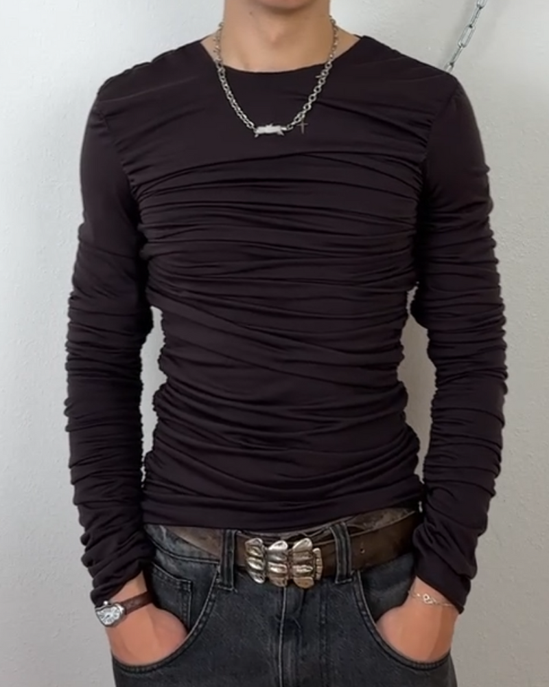 Drape Long Sleeve Brown Without Collar Sample