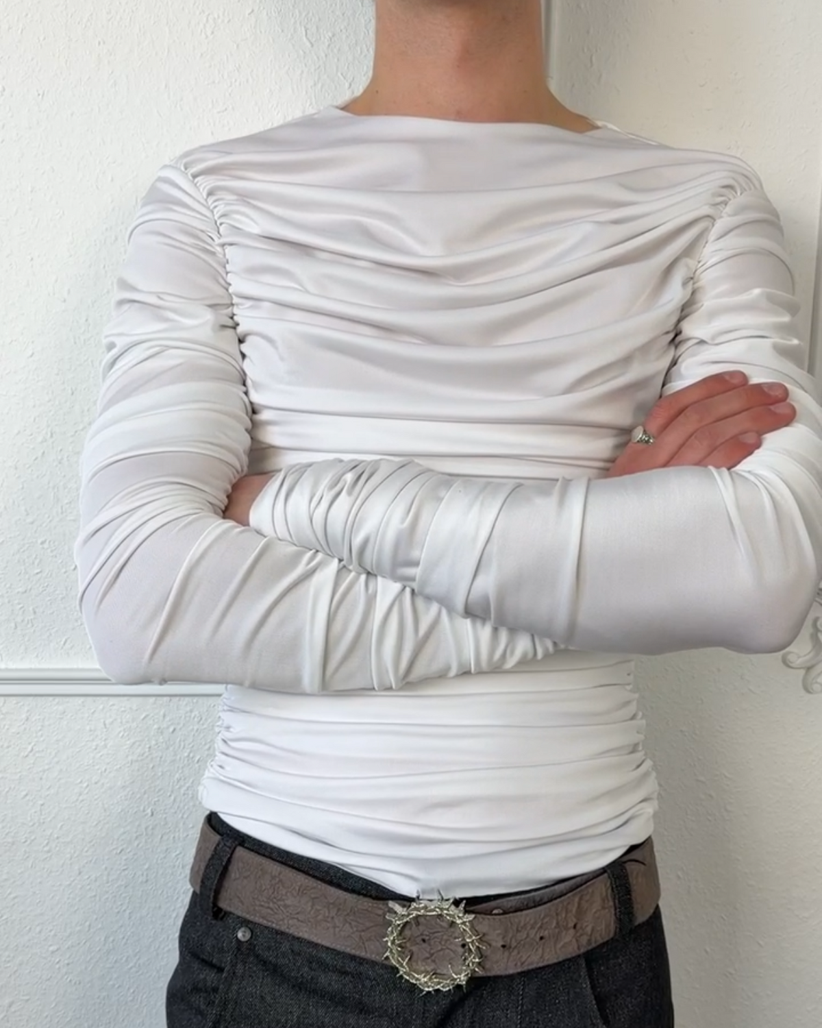 Drape Long Sleeve White Without Collar Sample