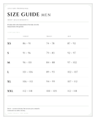 Julian Prohaska Size Guide Men — body measurements in centimetres