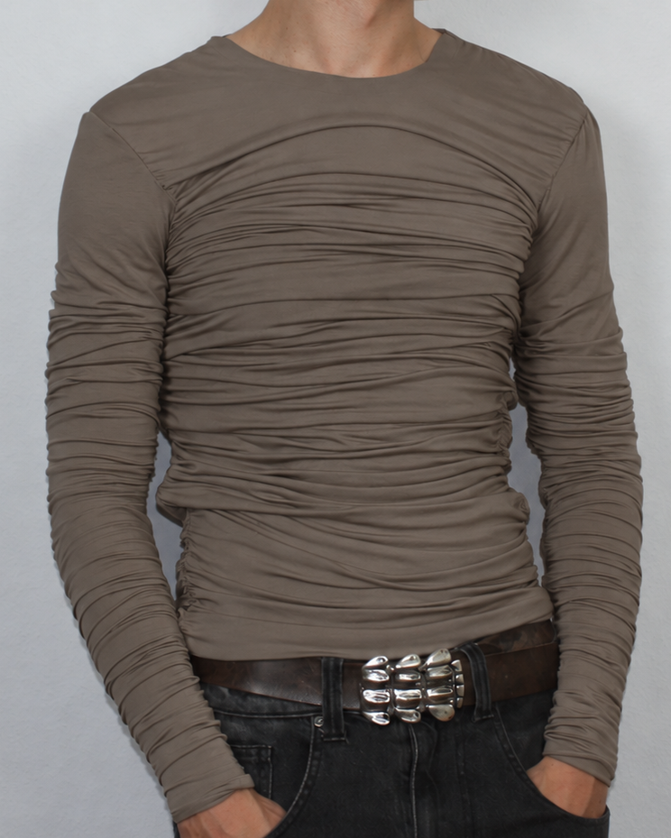 Drape Long Sleeve Taupe Without Collar Sample