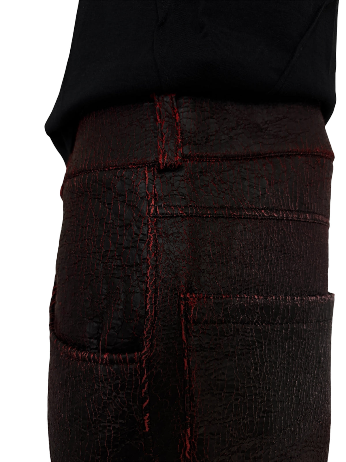 Red Cracked Leather Shorts