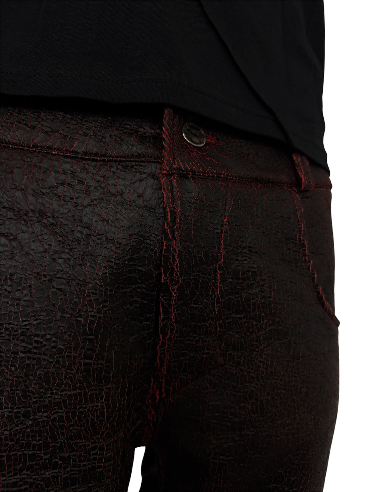 Red Cracked Leather Shorts