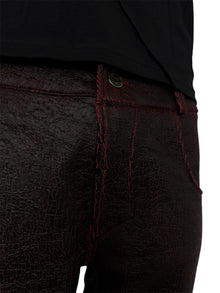 Red Cracked Leather Shorts