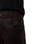 Red Cracked Leather Shorts