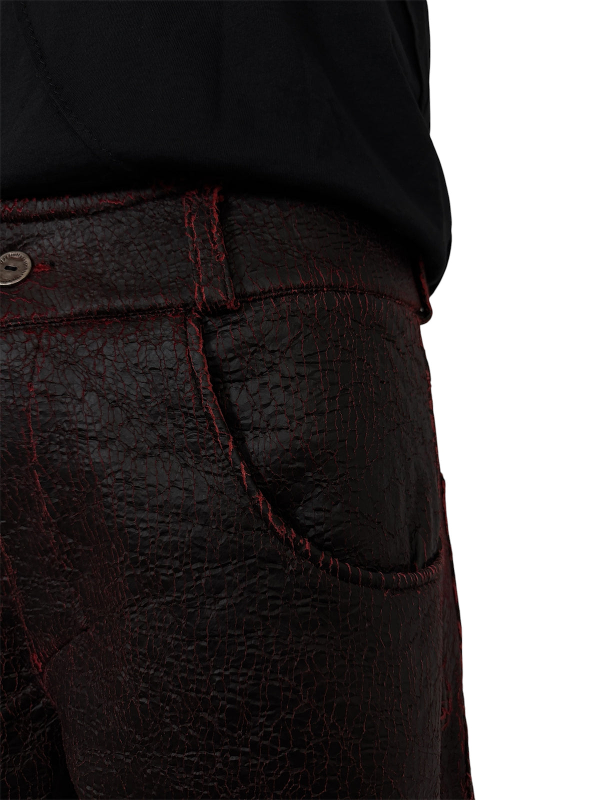 Red Cracked Leather Shorts