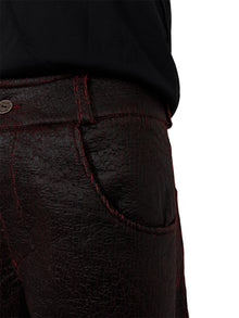 Red Cracked Leather Shorts