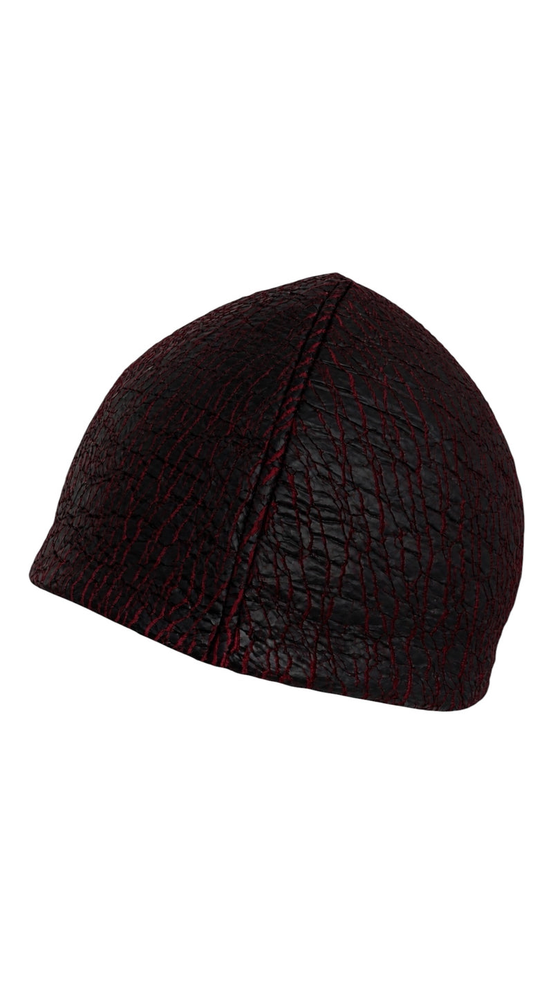 Red Cracked Leather Beanie