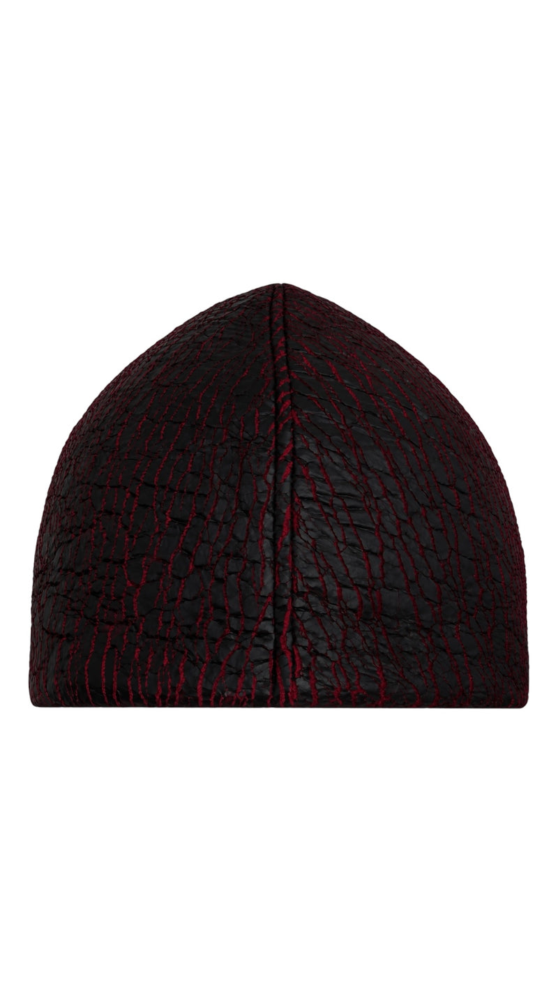 Red Cracked Leather Beanie