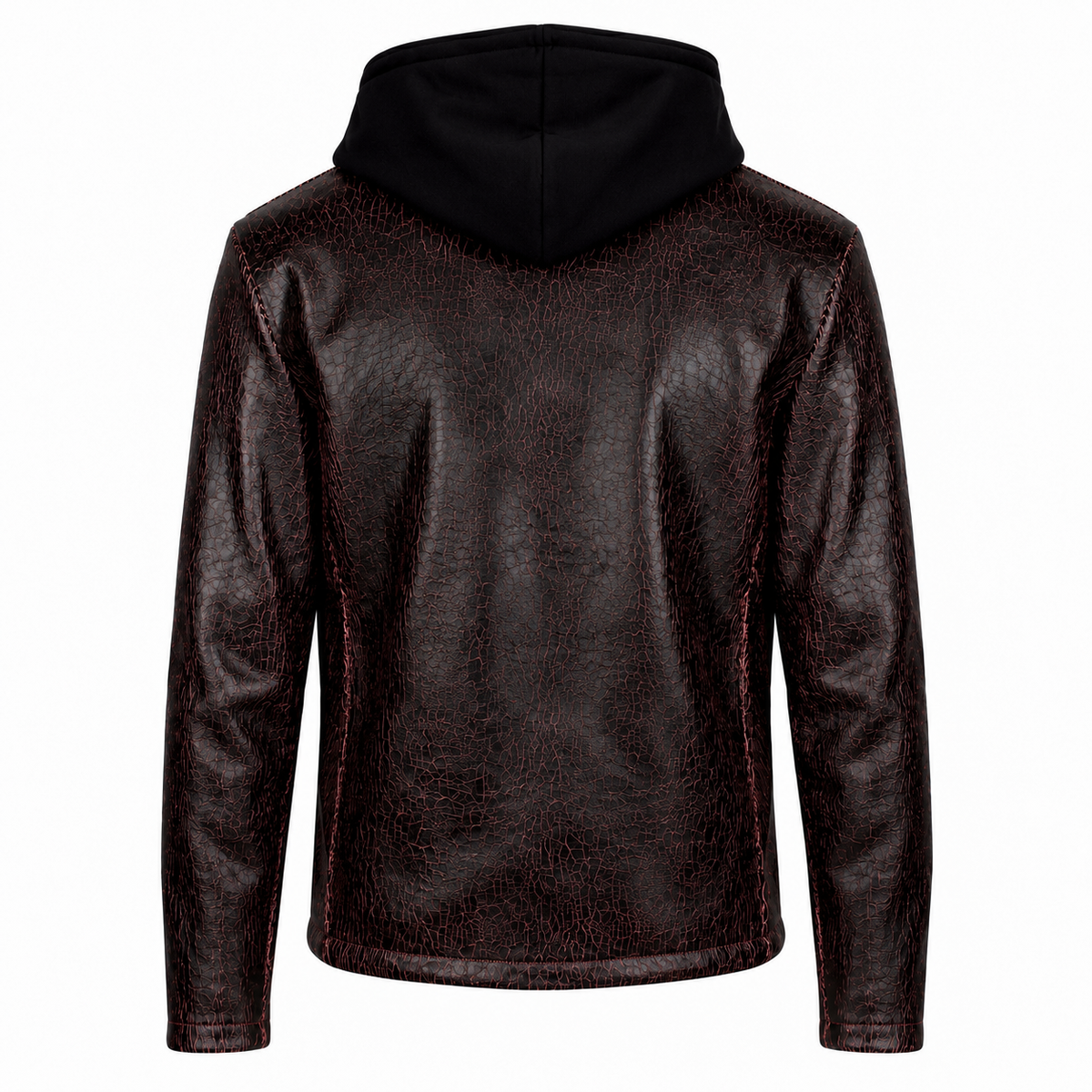 Hooded Red Cracked Leather Jacket