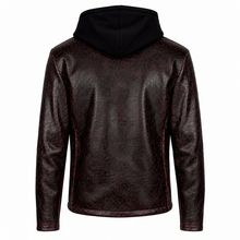 Hooded Red Cracked Leather Jacket