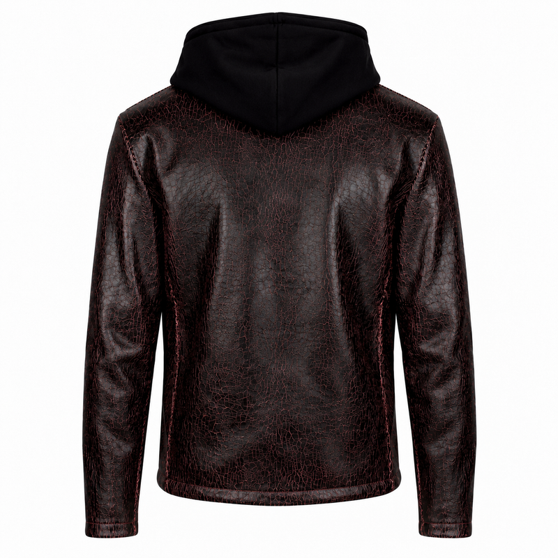 Hooded Red Cracked Leather Jacket