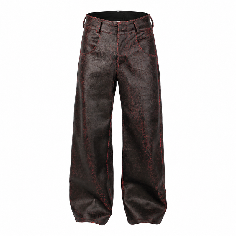 Red Cracked Leather Pants (wide)