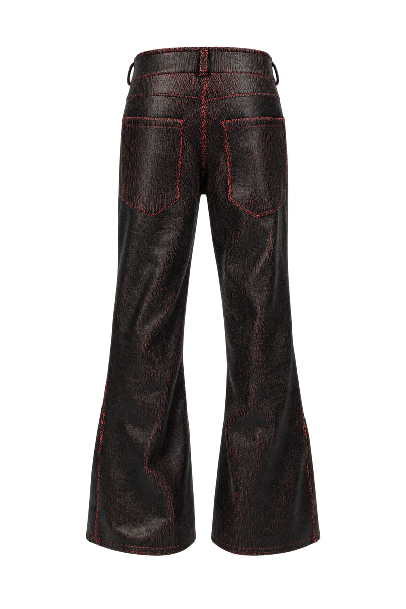 Red Cracked Leather Pants (Flared Fit)