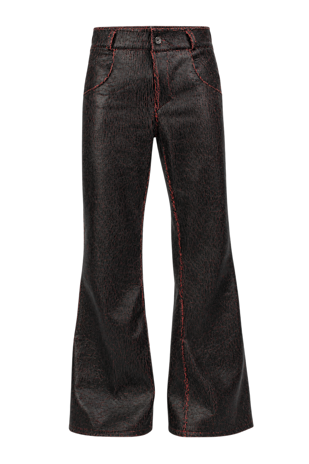 Red Cracked Leather Pants (Flared Fit)