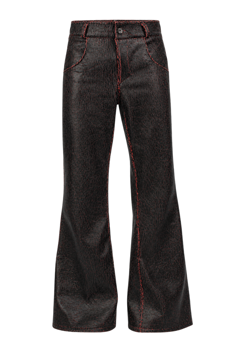 Red Cracked Leather Pants (Flared Fit)