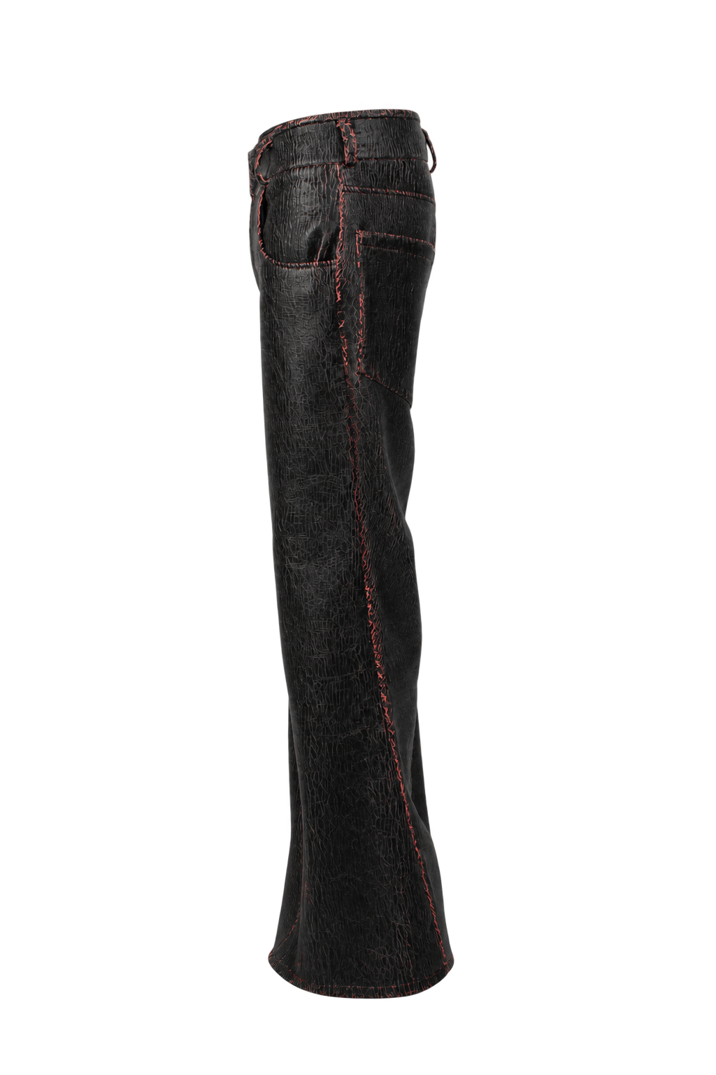 Red Cracked Leather Pants (Flared Fit)