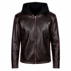 Hooded Red Cracked Leather Jacket
