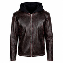 Hooded Red Cracked Leather Jacket